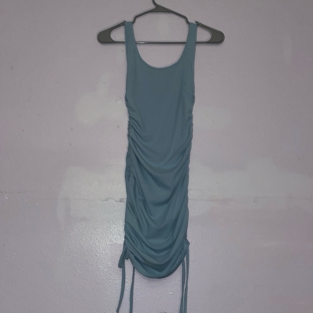 Light Blue Ribbed and Ruched Dress